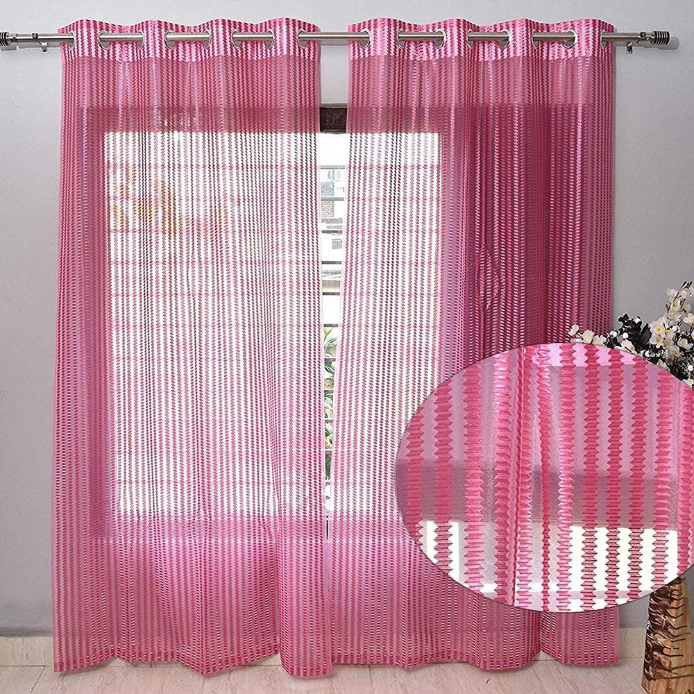 Soulful Creations Net Tissue Polyester Curtains for Window 5 Feet, Pack of 2, Pink (Pink, 5 Feet)