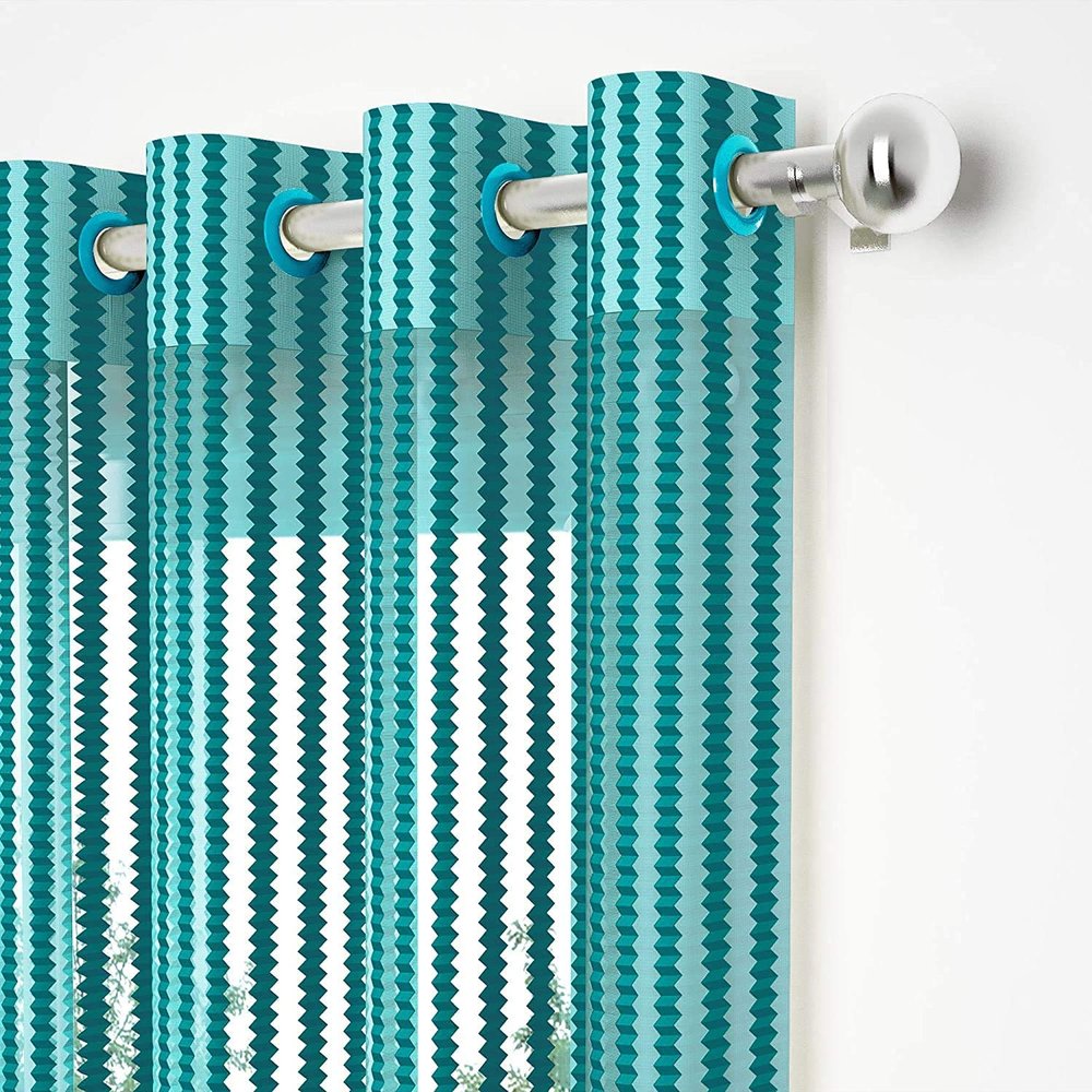 Soulful Creations Tissue Curtain, (Aqua, 7 Feet)- Pack of 2, lined