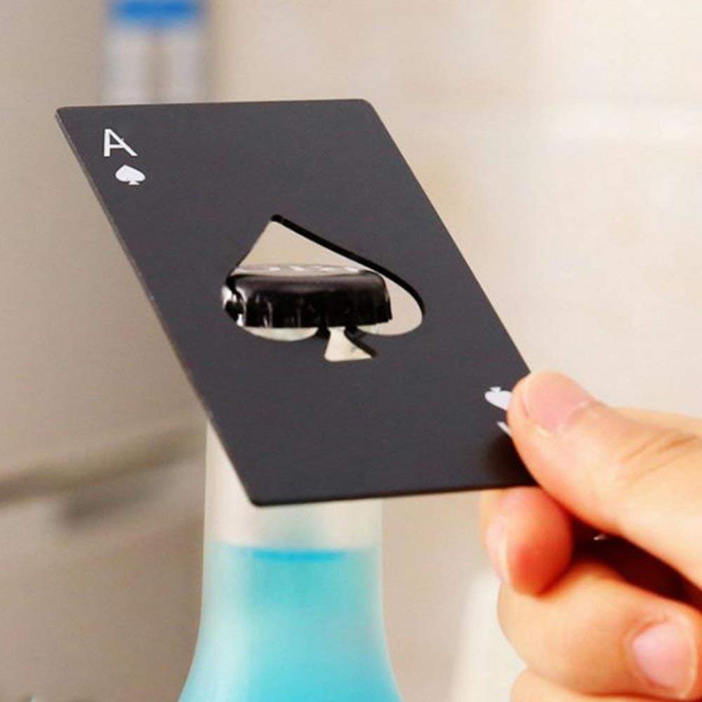 PRO365 Casino Poker Bottle/Bar/Beer/Soda Steel Opener Card Size(Black)