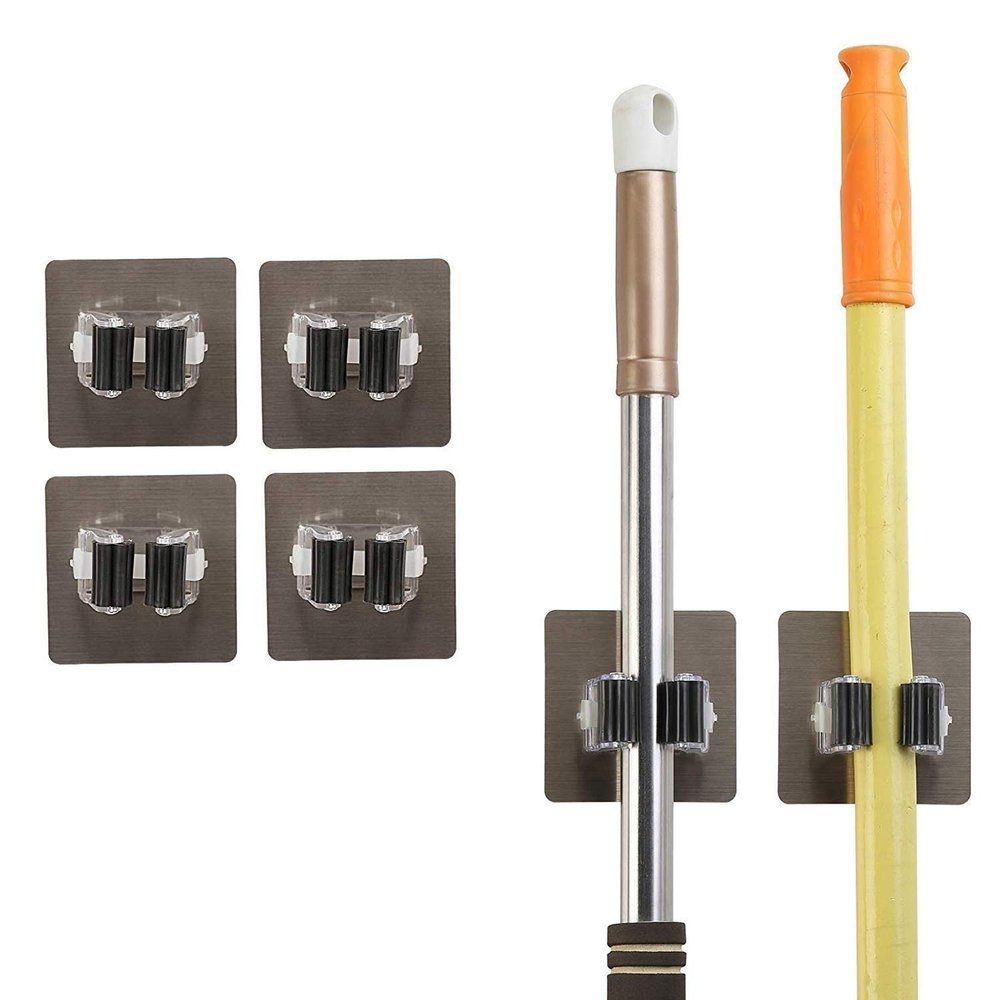 LUVINA Broom Mop Holder, Broom Gripper Holds Self Adhesive Reusable No Drilling Super Anti-Slip, Wall Mounted Storage Rack Storage & Organization for Your Home, Kitchen and Wardrobe (4)