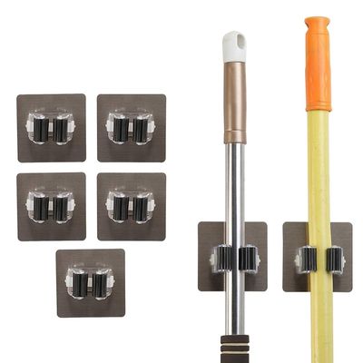 ZURATO Wall Mounted Mop Broom Holder, Gripper Holds Self Adhesive Reusable No Drilling Super Anti-Slip, Storage Rack and Organization (5, 2.8 x 2.8 inches, Multicolour)
