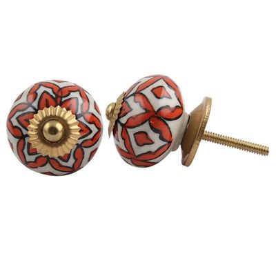 Indian-Shelf 8 Pack Orange Floral Ceramic Drawer Knobs for Kitchen Cabinet Hardware Decorative Door Dresser Pulls Premium Upgrade
