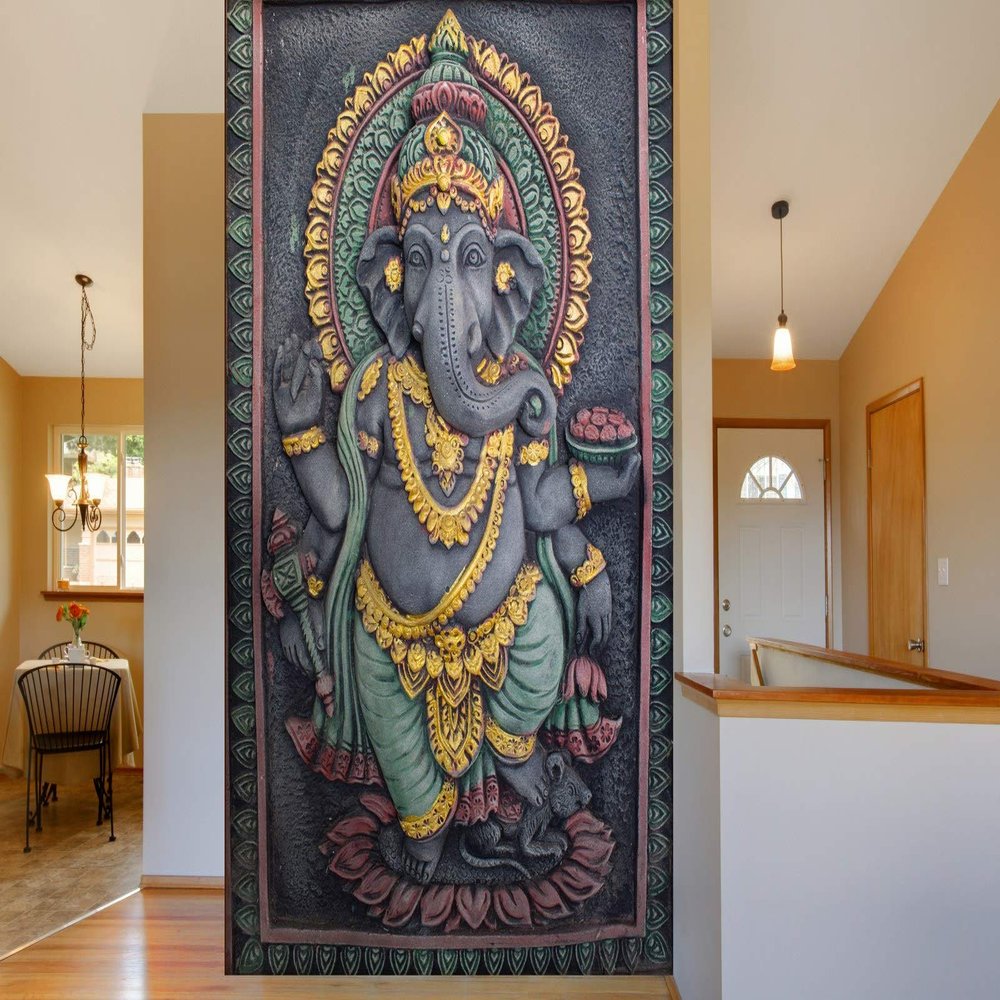 999Store 3D Print Latest Door Living room Bed Room Home Hall wall stickers Sheet roll 3d ganesha wallpapers for walls Grey Lord Ganesha Mural wallpaper for walls bedroom full wall ( Vinyl Self Adhesive 24X36 Inches ) NonW230985