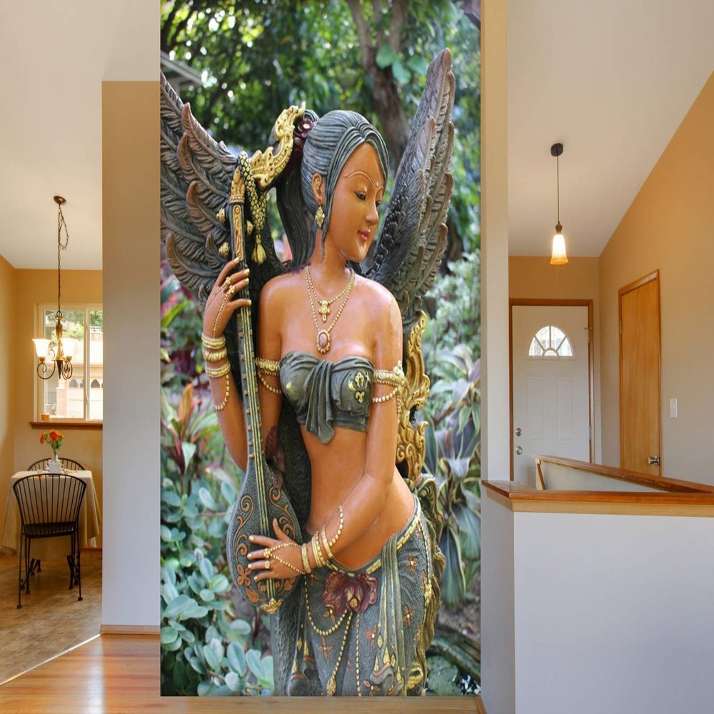 999Store 3D Print Latest Door Living Room Bed Room Home Hall Wall Stickers Sheet roll murals Beautiful Angel Playing Sitar Mural wallpaper for walls bedroom full wall ( Vinyl Self Adhesive 24X36 Inches ) NonW230982