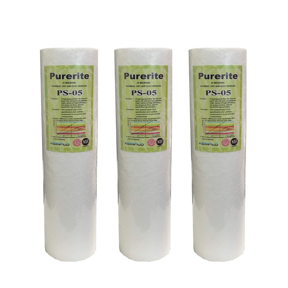 Dhuna KEM Flow 10inch PP Water Spun Filter Sediment Solid Cartridge 5 Micron Candle for All RO Water Purifier 3Pcs