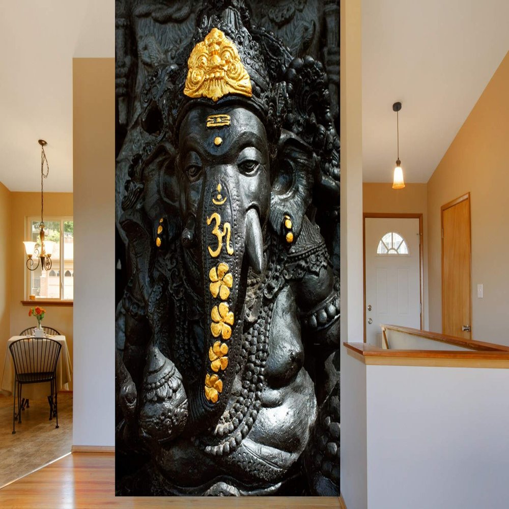 999Store 3D Print Latest Door Living room Bed Room Home Hall wall stickers Sheet roll 3d ganesha wallpapers for walls Black Lord Ganesha Mural wall papers for home ( Vinyl Self Adhesive 24X36 Inches ) NonW230868