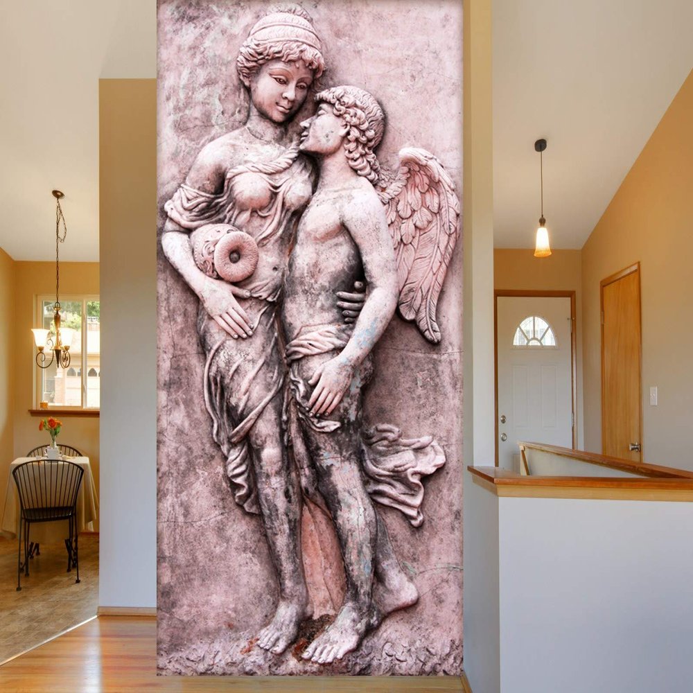 999Store 3D Print Latest Door Living Room Bed Room Home Hall Wall Stickers Sheet roll murals for Living White Angel and Man Statue Mural wall papers for home ( Vinyl Self Adhesive 24X36 Inches ) NonW230874