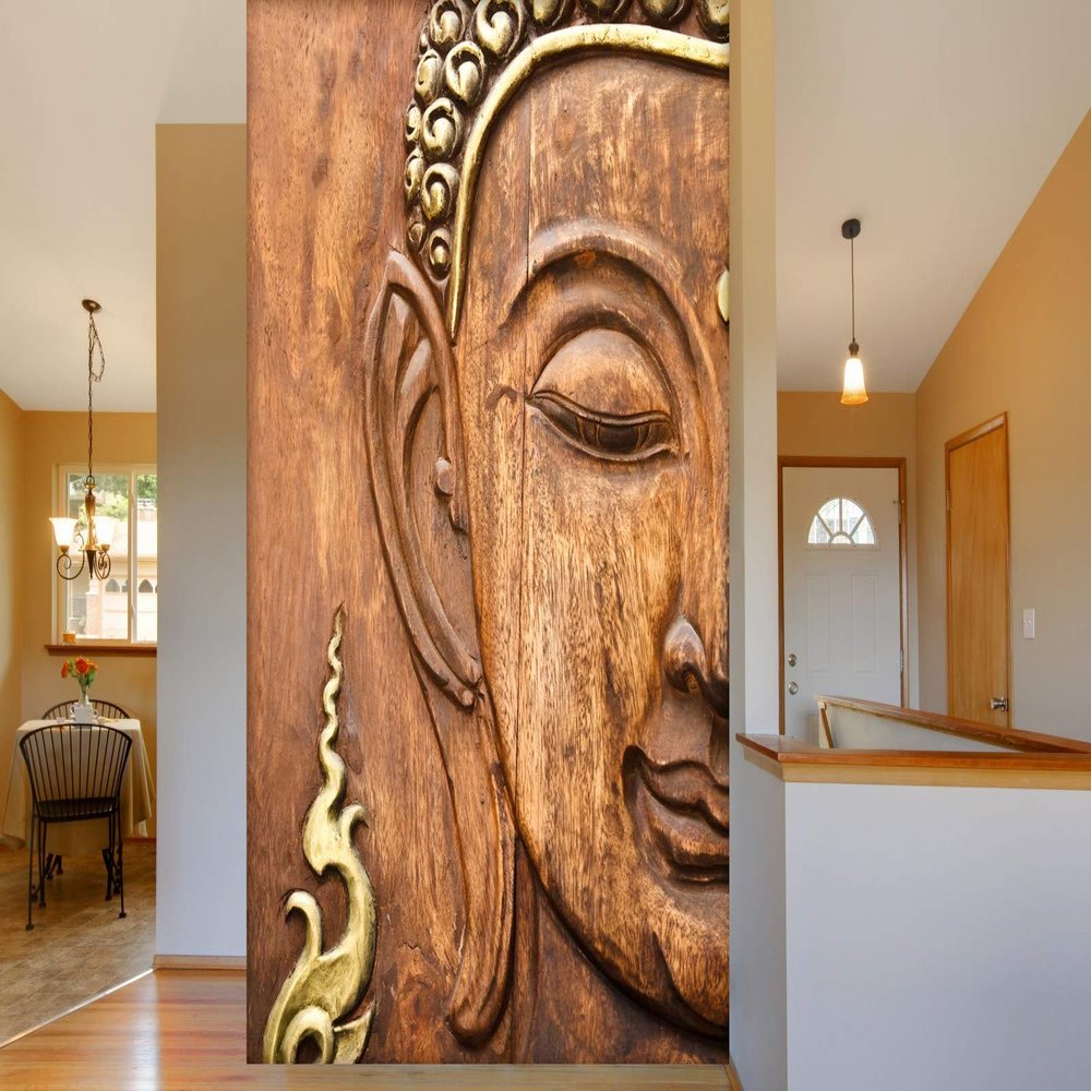 999STORE 3D Print Latest Door Living Room Lord Gautam Buddha Wallpaper Budha Brown Half face Mural Wall Paper for Wall Decor (Vinyl Self Adhesive 24X36 Inches) NonW230810