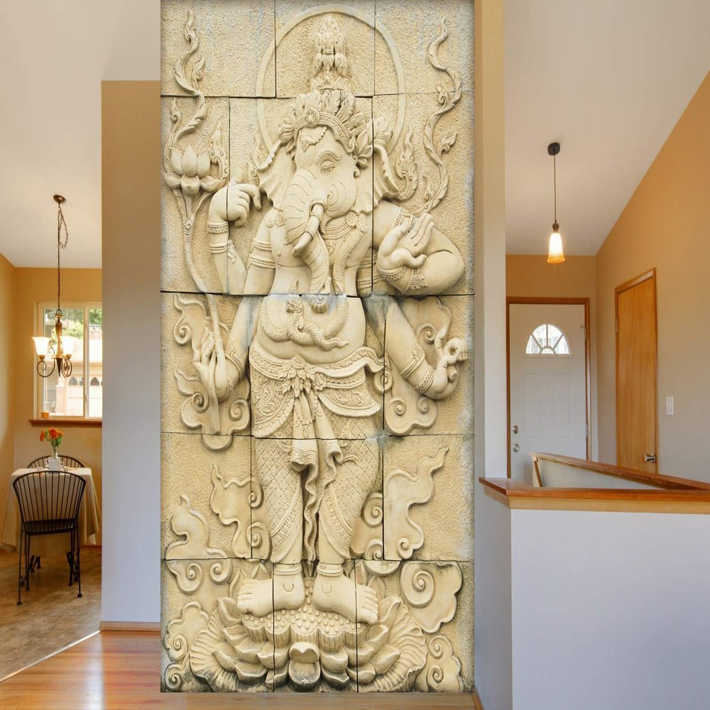 999Store 3D Print Latest Door Living room Bed Room Home Hall wall stickers Sheet roll 3d ganesha wallpapers for walls White Lord Ganesha Mural wallpaper for bedroom ( Vinyl Self Adhesive 24X36 Inches ) NonW230858