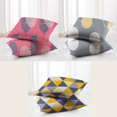 BSB Home Printed Cotton 105 TC 6 Piece Pillow Cover - 20 X 30 Inch, Blue, Pink & Green