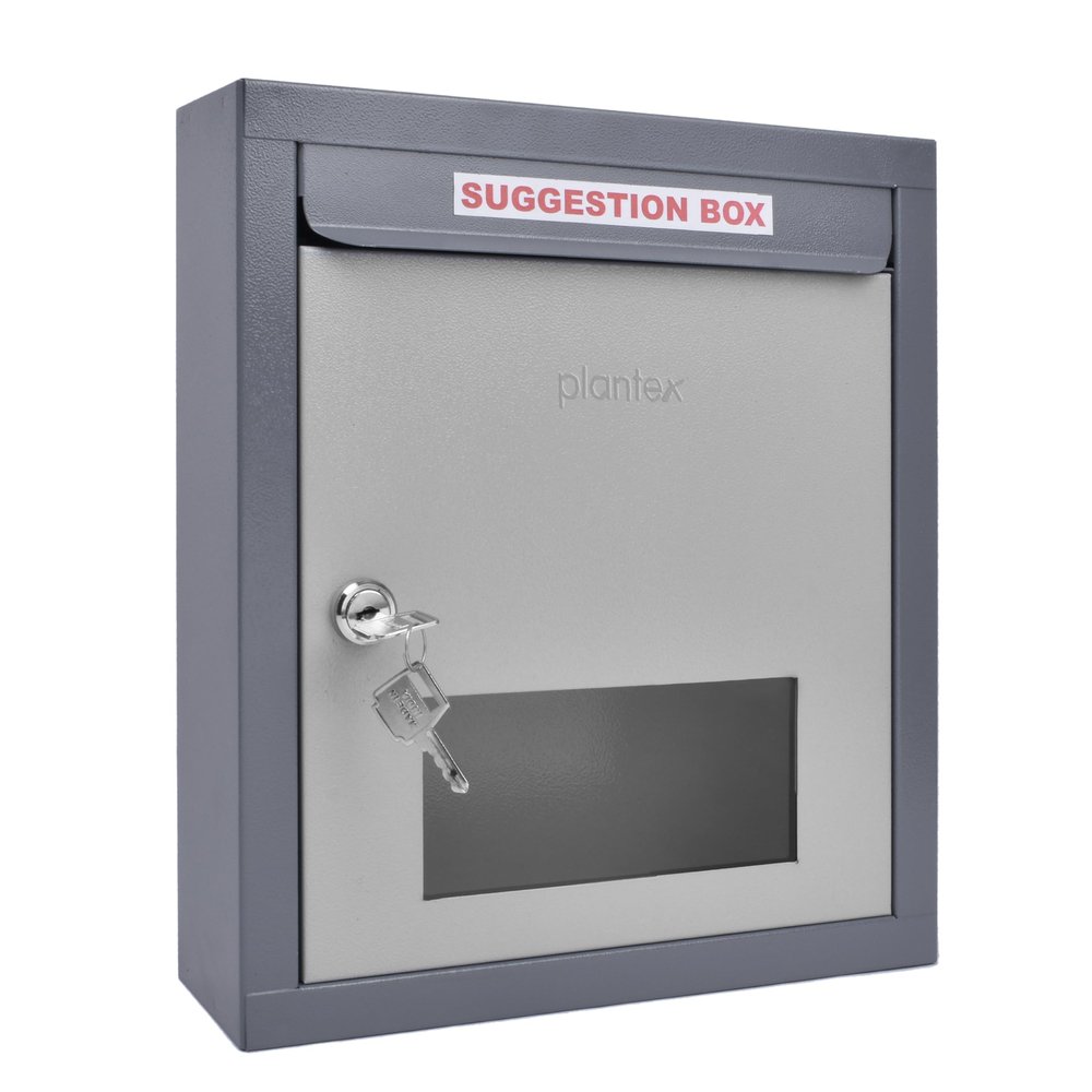 Plantex All in one Multipurpose use Box- Letter Box/Post Box for Gate Home and Office/Suggestion Box for Office use/Complaint/Donation Box with Lock Table Top or Wall Mount Pack of 1 - (Grey)