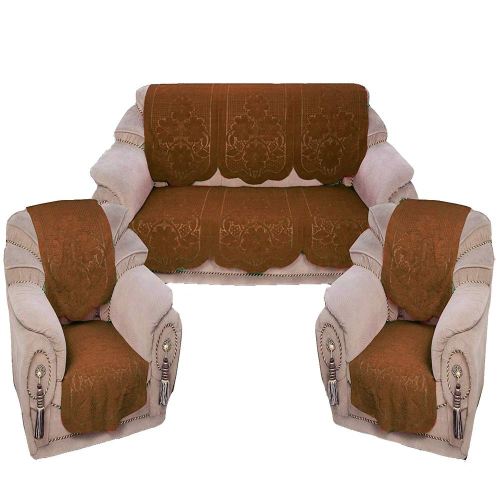 Weavers Villa Cotton Embossed 5 Seater Sofa Cover Set - 10 Pieces,Green