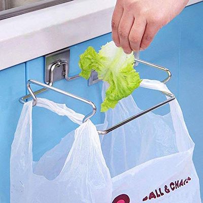 HOKIPO  Stainless Steel Over The Open-Top Cabinet Door Trash Bin Bag Holder