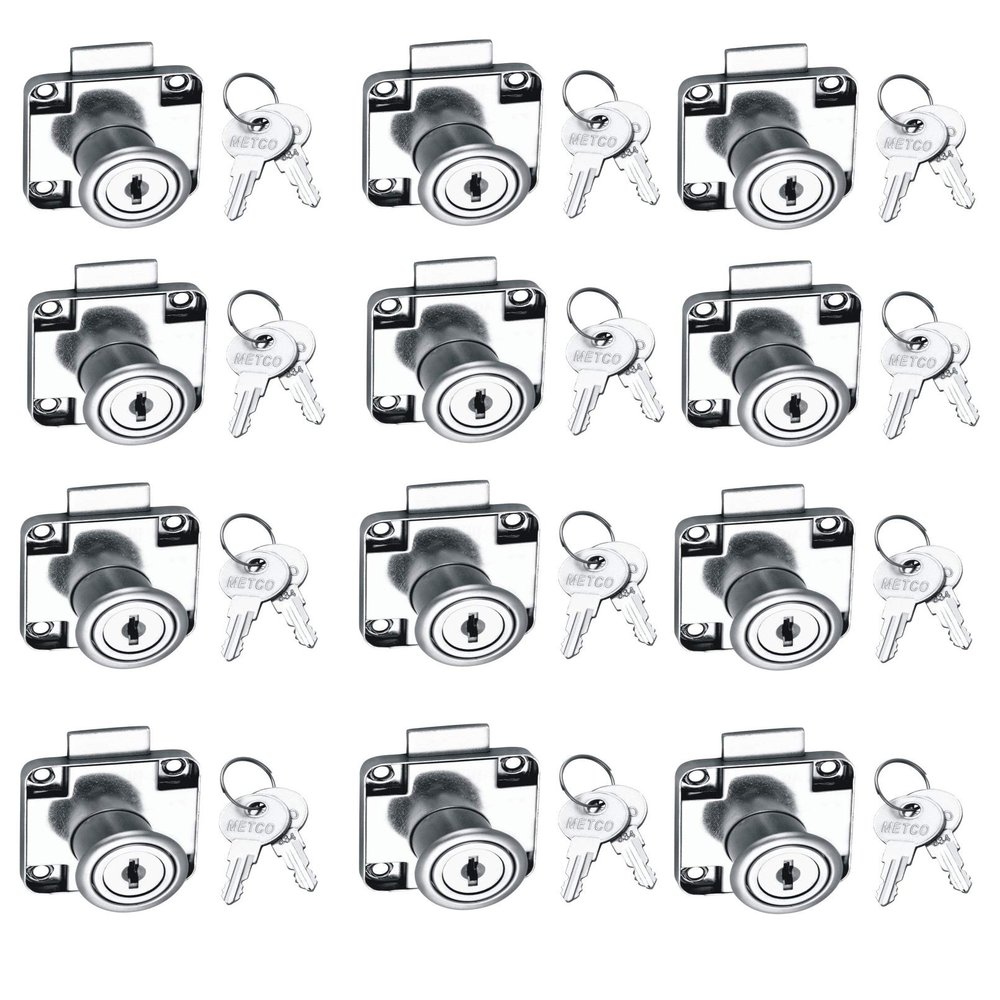 Met Craft Steel Metco Multipurpose Drawer Lock with 2 Reversible Key (Silver; 22 mm) - Pack of 12