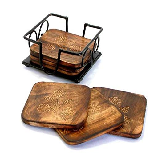 Webbee Craft Wood n Wrought Iron Tea Coster for Coffee Table/Kitchen/Dining Table