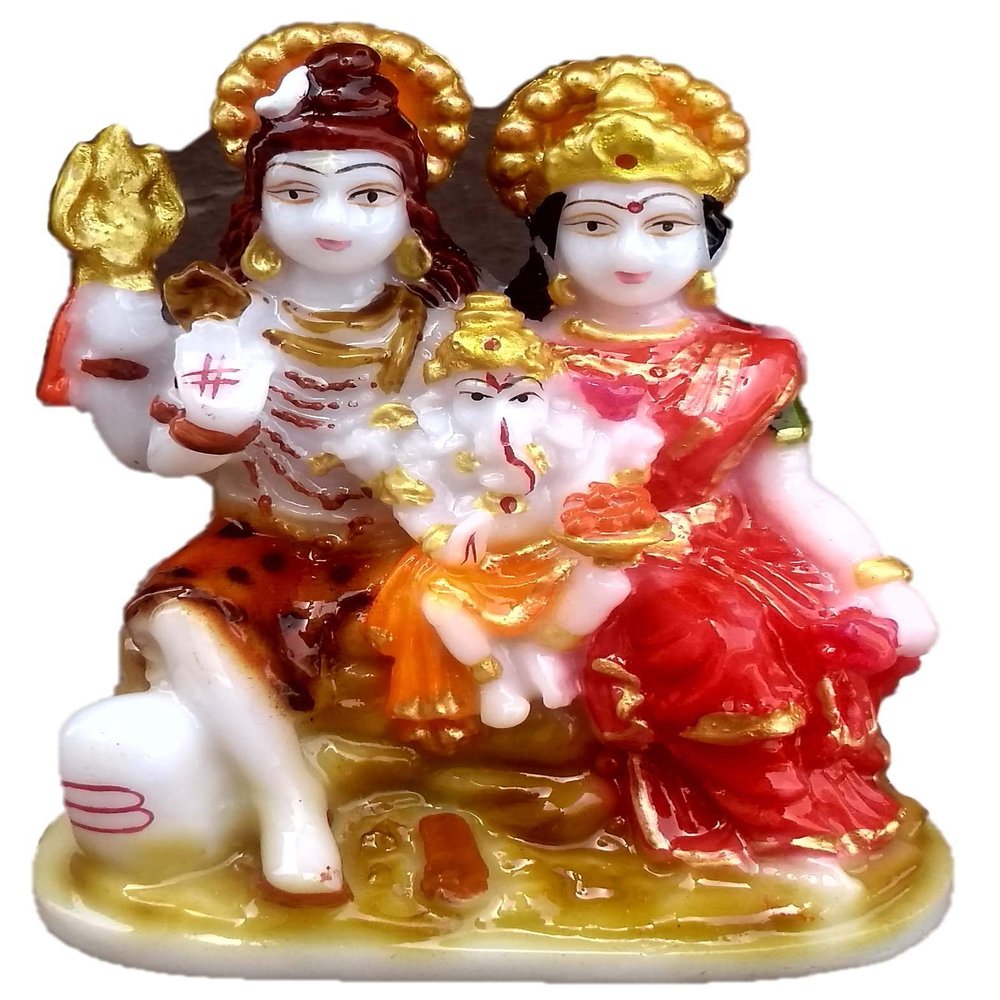 Love Kart Lord Shiv Parivar Shiva Parvati Ganesha Murti Idol Marble Look Statue Spiritual Figurine Religious Pooja God/Home Decor/Temple Decorative Showpiece (11 cm, Multicolour)