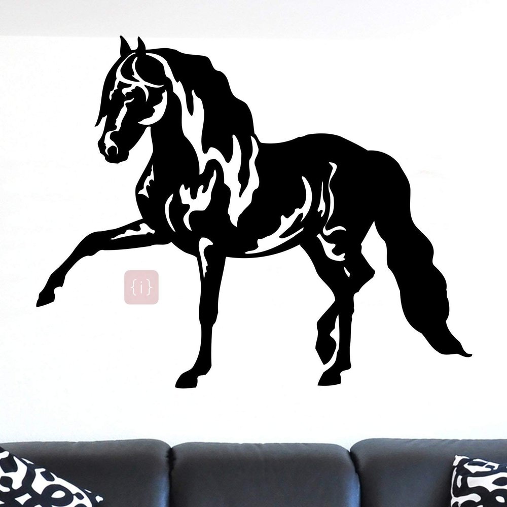 ISEE 360Black Horse Lifting Hoof Animal Wall Sticker for Home Wall Decal Vinyl Sticker (Black) L X H 54 X 44 CM