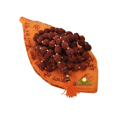 || Himshikhar || 5 Mukhi Rudraksha Mala (15 mm Beads) with Gomukhi Japa Mala Bag by Green World Pooja Samagri