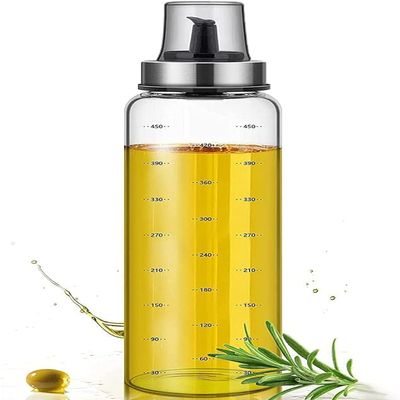 Baskety Olive Oil Dispenser Bottle,16.90 Ounce Cooking Oil Cruet Glass,No Drip,Small Oil and Vinegar Dispenser, Lead-Free Glass Bottle for Oil Kitchen with Degree Scale 500 ml (Pack of 1)