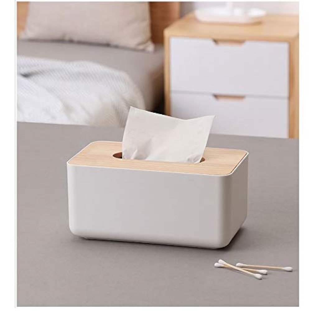 Lwvax Rectangular PU Leather Tissue Box Holder | Paper Napkin Holder Case | Tissue Holder Dispenser Organizer for Car Decor Home Office Room Hotel-24x13.5x9.5 Cm - Black