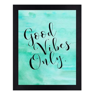 Interio Crafts Synthetic Wood Motivational Quote Good Vibes Only Wall Framed Home Decor Poster with Plexi Glass in Front Size :13X10 Inches,Black