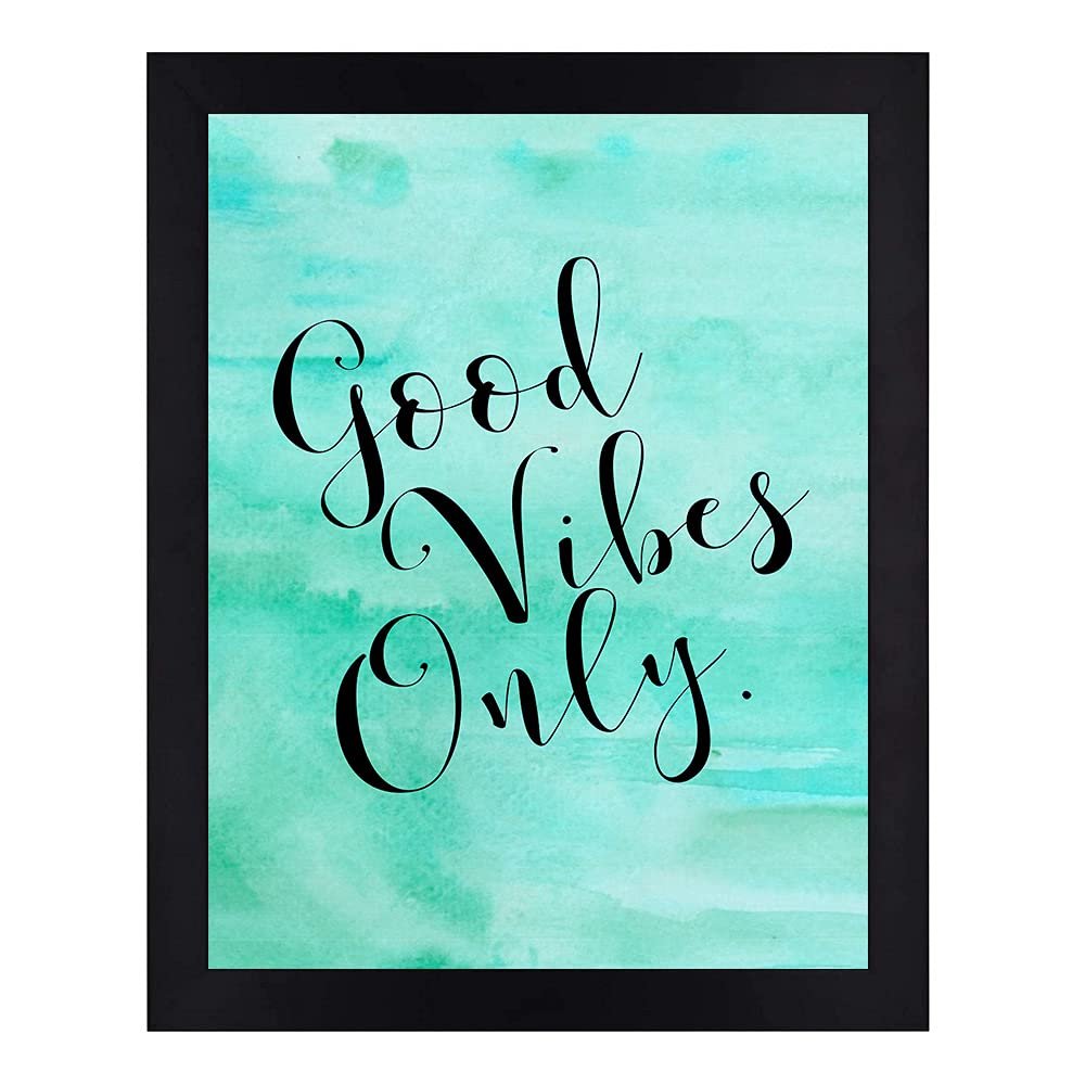 Interio Crafts Synthetic Wood Motivational Quote Good Vibes Only Wall Framed Home Decor Poster with Plexi Glass in Front Size :13X10 Inches,Black