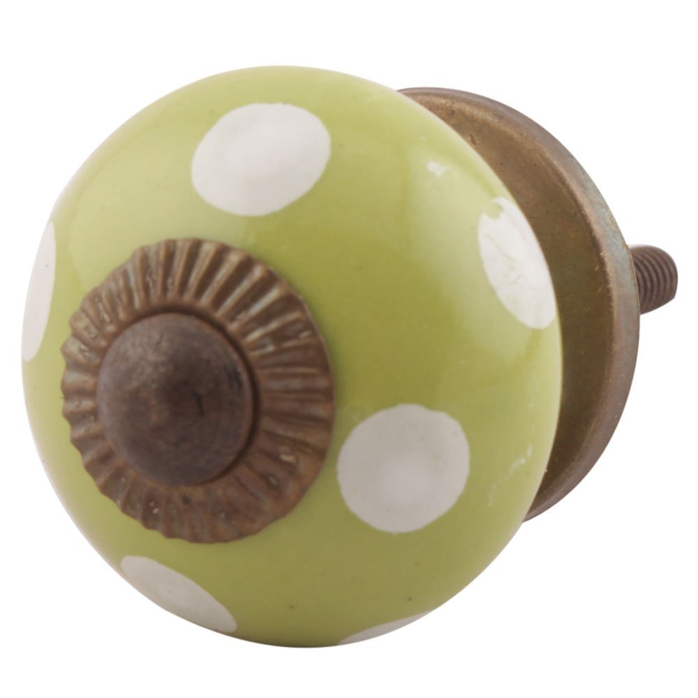 Indian-Shelf 8 Pieces Unique Wardrobe Knobs Ceramic Green Dotted Kitchen Cabinet Hardware