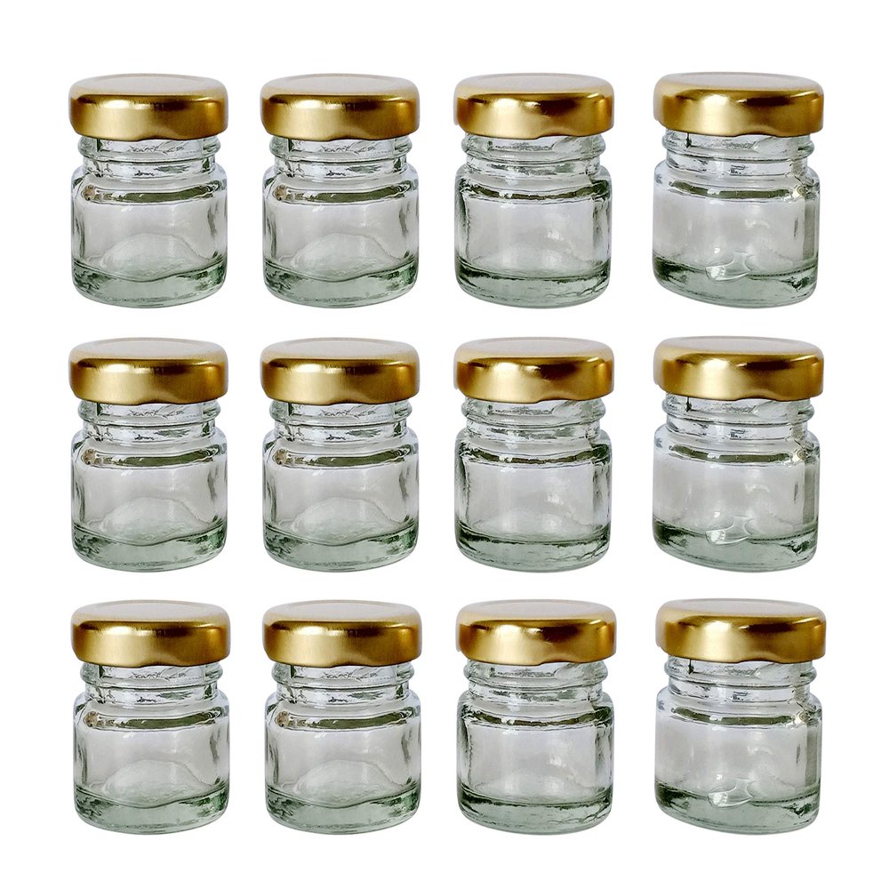 Feliz Set Of 12 Small 32 ml Glass Mason Jars with Air Tight Cap Multi Purpose Jar/Pickle Jar