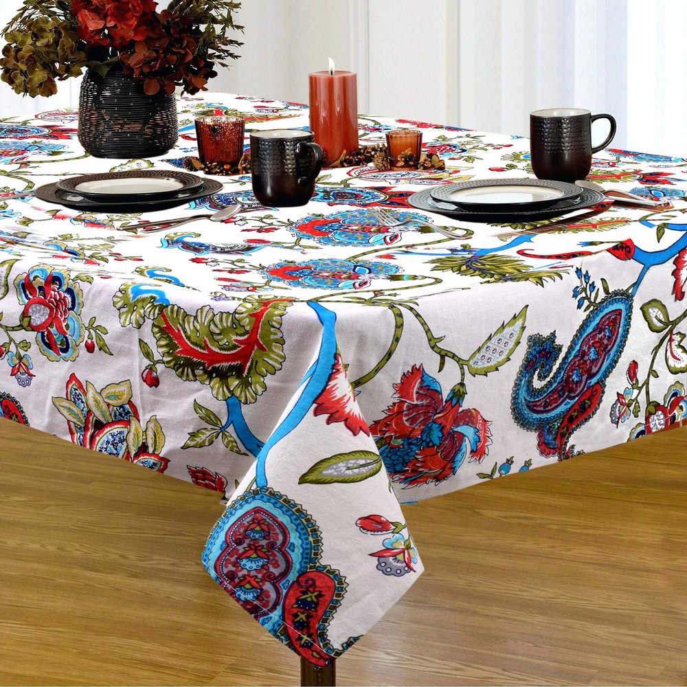 Arohi International Cotton Table Cover Dining Tablecloth Tea/Coffee Table Cover 4,6 Seater Center Table Cover Floral Table Cover (65 x 68 Inch)