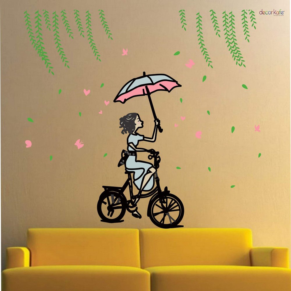 Sticker Hub Cycling Girl with Umbrella Wall Stickers BS282F
