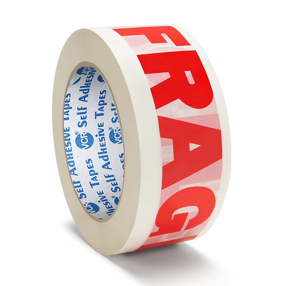 VCR Fragile Tape (Handle with Care) - 200 Meters in Length - 48mm / 2" Width - 1 Roll Per Pack - BOPP Industrial Packaging Tape for E-Commerce Fragile Box Packing