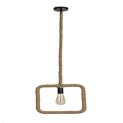 tu casa 220W HG-03 Holder Type e-27 Square Shape Jute Rope Pendent Light (Light Brown, 12x1x40", Bulb not Included)