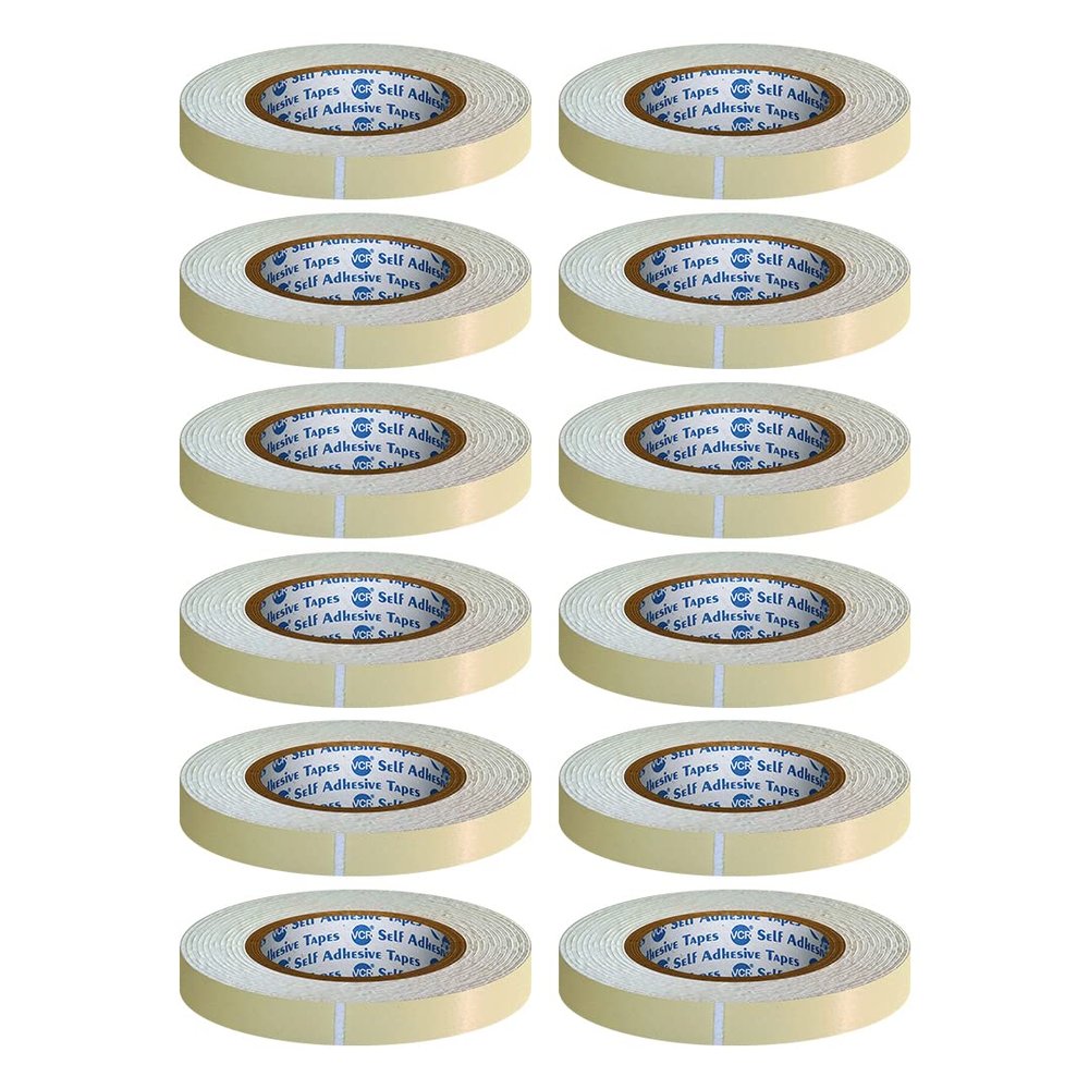 VCR Double Side White Foam Tape - 2.5 Meters in Length - 12mm / 0.5" Width - 12 Rolls Per Pack - Multipurpose usage, Best for Mounting, Strong Adhesion for Walls, Crafts work and fixing Furnitures