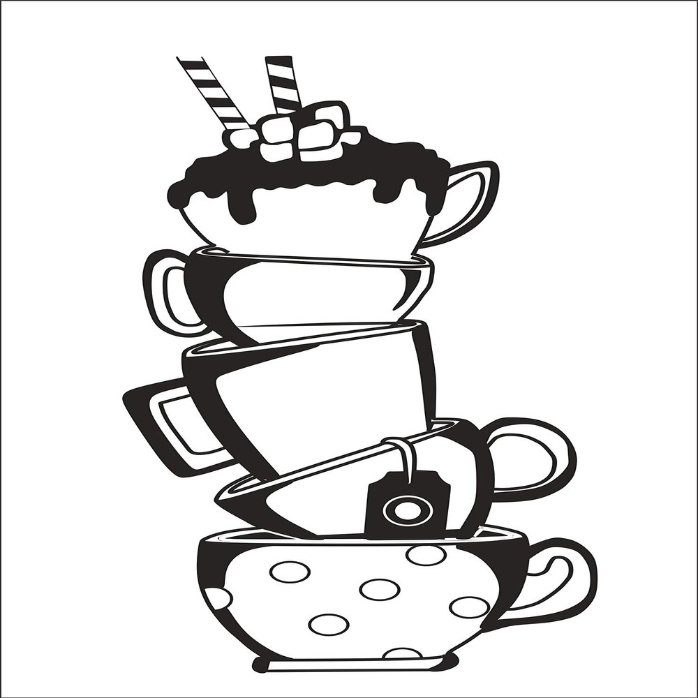 Sticker Hub Cups of Tea and Coffee Decorative Fridge Sticker - Refrigerator Sticker BS810