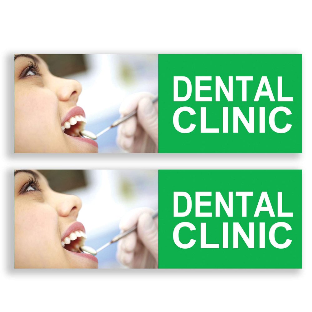 fingerz Pack of 4 Dental Clinic Tooth Teeth Care Dentist Printed Posters Mural Stomatology Sign Sticker for Clinic Wall Glass Cabin Doors Office Medical Collage Doctor Home Decorations Hospital Removable (12 x 4 inch)