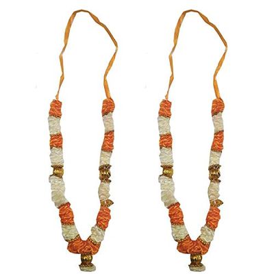 Salvus APP SOLUTIONS Artificial Multicolor Plastic Flowers Garland  Set of 2 Pooja Haar Mala for God Idols & Photo Frames, Temple Decor, Religious Rituals & Festivals (12 Inch)