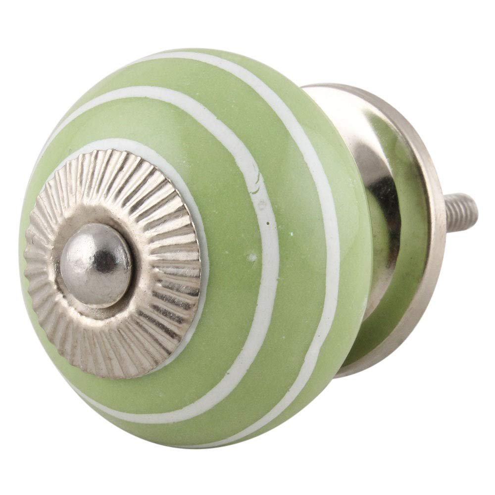 Indian-Shelf Pack of 8 Green Ceramic Unique Drawer Dresser Knobs Stripe Cupboard Door Knob