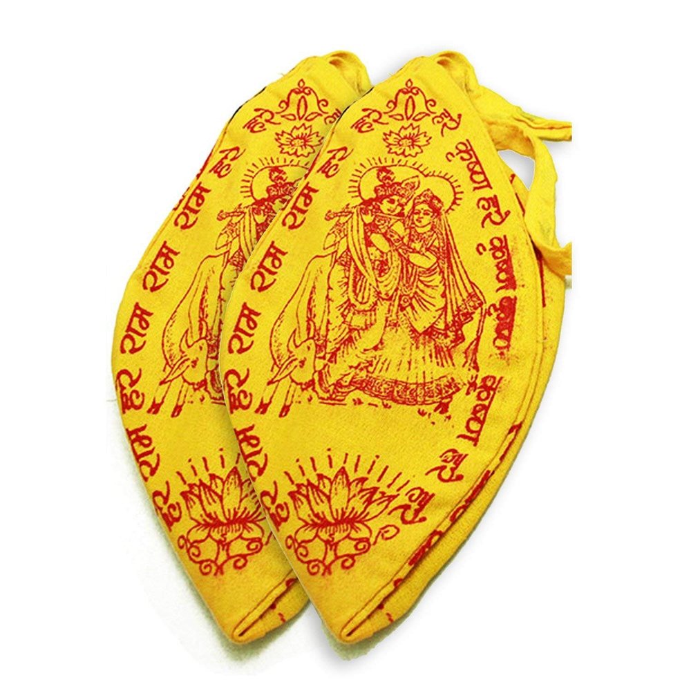 Set of 2 Yellow Radha Krishna Gaumukhi/Japa Bag || Gomukhi Bag Yellow Bead Bag || by Yana Collection || Poojan Samagri ||