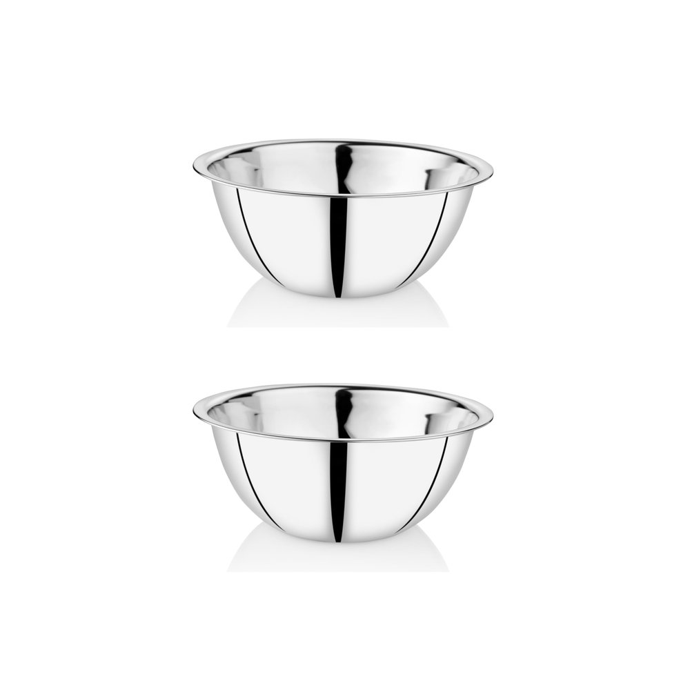 EMBASSY Stainless Steel Pack of 2 Mixing Bowls for Kitchen | Size 2 | 1900 ml | Bowls for Baking, Mixing Atta, Storing and Serving | Ideal for Gifting