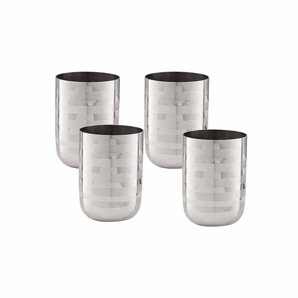 Neelam Stainless Steel 7.5, 22 Gauge Diamond Royal Glass, 500 ml, Set of 4, Elegant and Durable Drinking Glass for Water, Juices, and Beverages, Ideal for Daily Use, Parties, Easy to Clean, Sliver