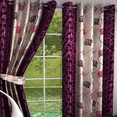 Srk Trendz Polyresin Grommet Long Door Eyelet Curtain (Wine, 4 X 9 Feet) Pack of 2