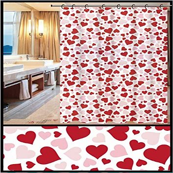 TIB  PVC Printed Design Waterproof Shower Curtain with 12 Hooks (6 Feet, 72 Inch x 72 Inch, White, Red)
