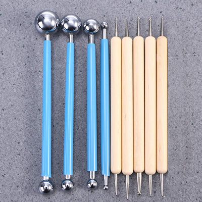WAY BEYOND Ceramic Clay Stylus Petal Shape Tools Dot Painting Pottery Modeling Kit Set (Cream & Blue , Standard)