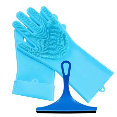 SUNAM Magic Washing Gloves and Wiper 1 Pair Reusable Silicone Dish Scrubber Kitchen Gloves Heat Resistant for Kitchen,Bathroom Cleaning, Bathing, Dishes (Random Colors)