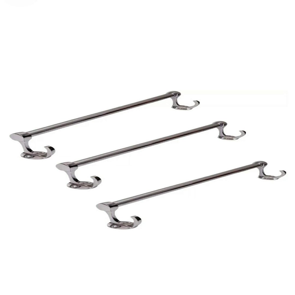 Deeplax Stainless Steel Heavy alm. hook Towel Rod/holder/Towel Rack for Bathroom/Towel Bar/Hanger/Stand/Bathroom Accessories (18 Inch - Chrome Finish) Set of 3