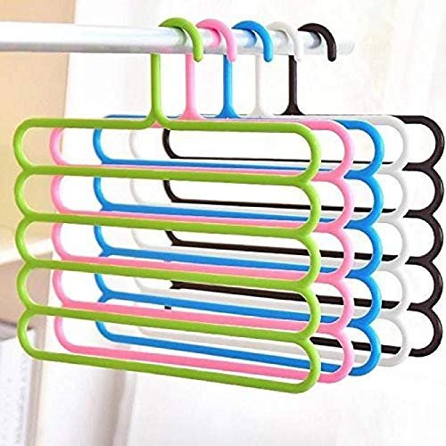 Mopslik 5 Layer Pants Clothes Multi Hanger Wardrobe Storage Organiser Rack (Set of 4, Multi-Color),