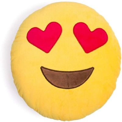 Supreme Home Collective Plush Emoji Pillow Soft Round, Heart Eyes Decorative Cushion, 11x11 inches/28x28cm - Pack of 1
