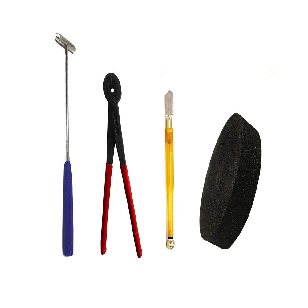 Excel Impex Glass Tool Kit Set of Premium Glass Cutter, Glass Breaking Plier 3 mm, Small Steel Hammer, and Glass Grinding Stone