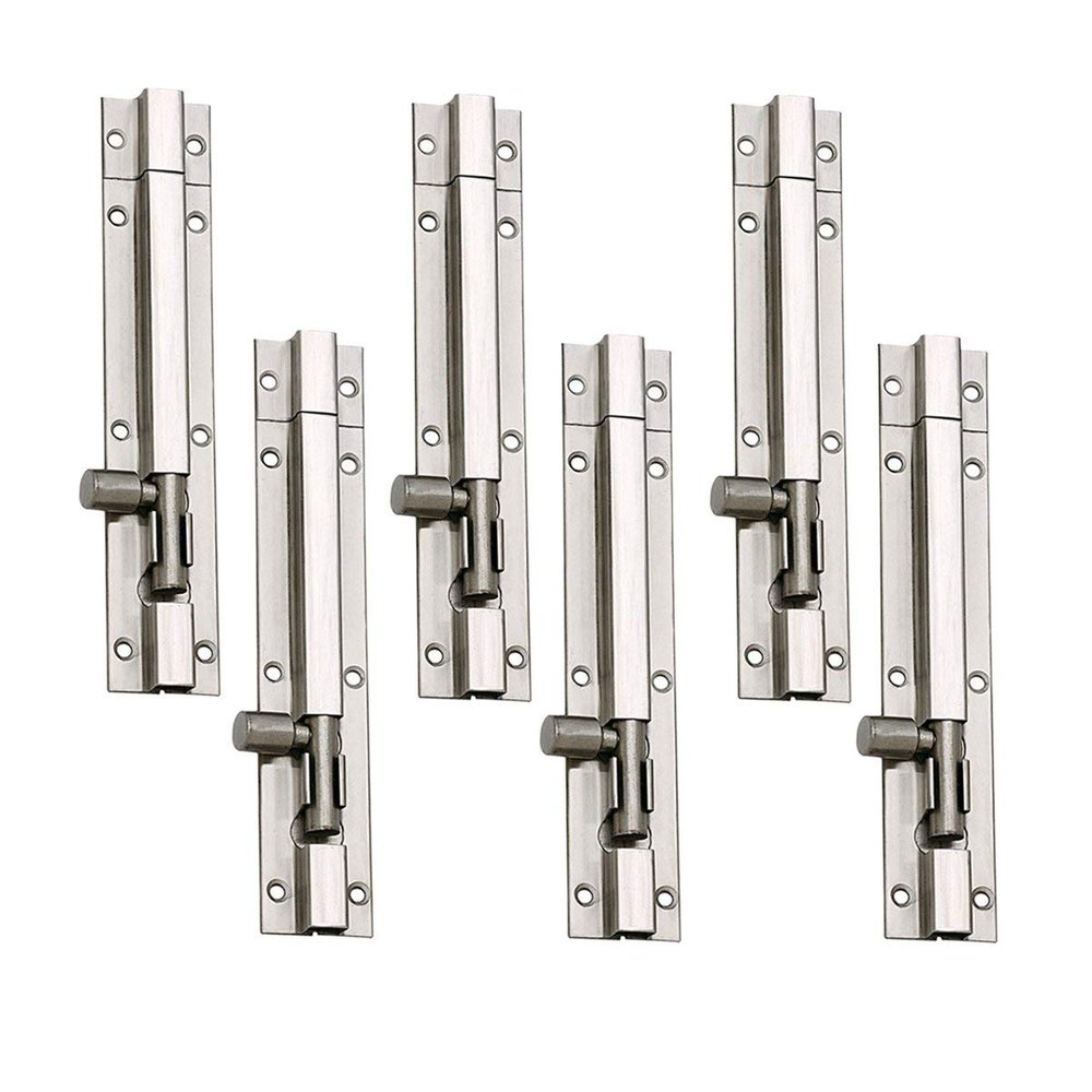 Husainy Stainless Steel Plain Tower Bolt 6 Inches Silver Pack of 6 Pieces