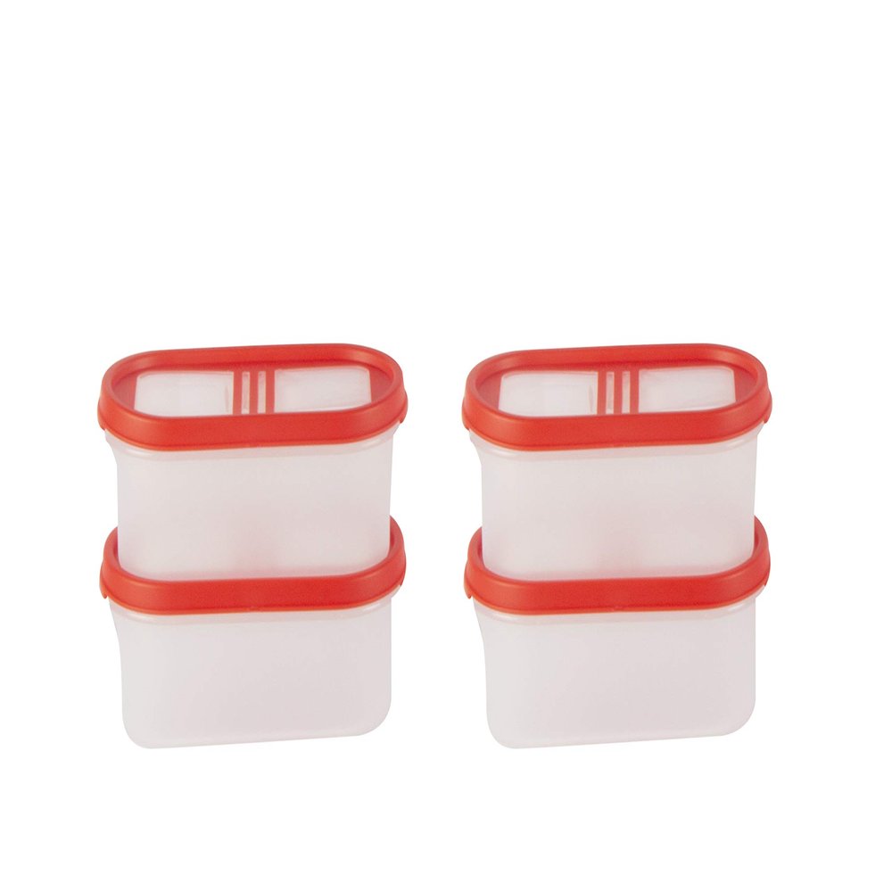Cutting EDGE 360 View Clear-Top 3 Line Modular Containers Oval (535 ML) Set of 4 - Red Lids